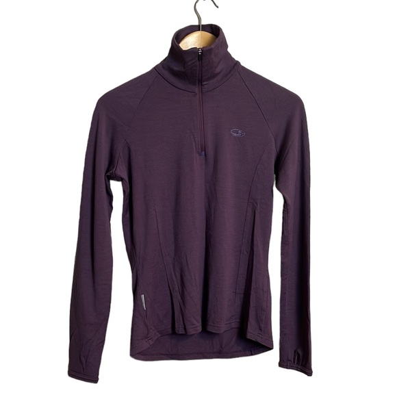 Icebreaker Sweaters - ICEBREAKER Womens Purple Merino Bodyfit 260 1/4 Zip Baselayer Sweater Top M